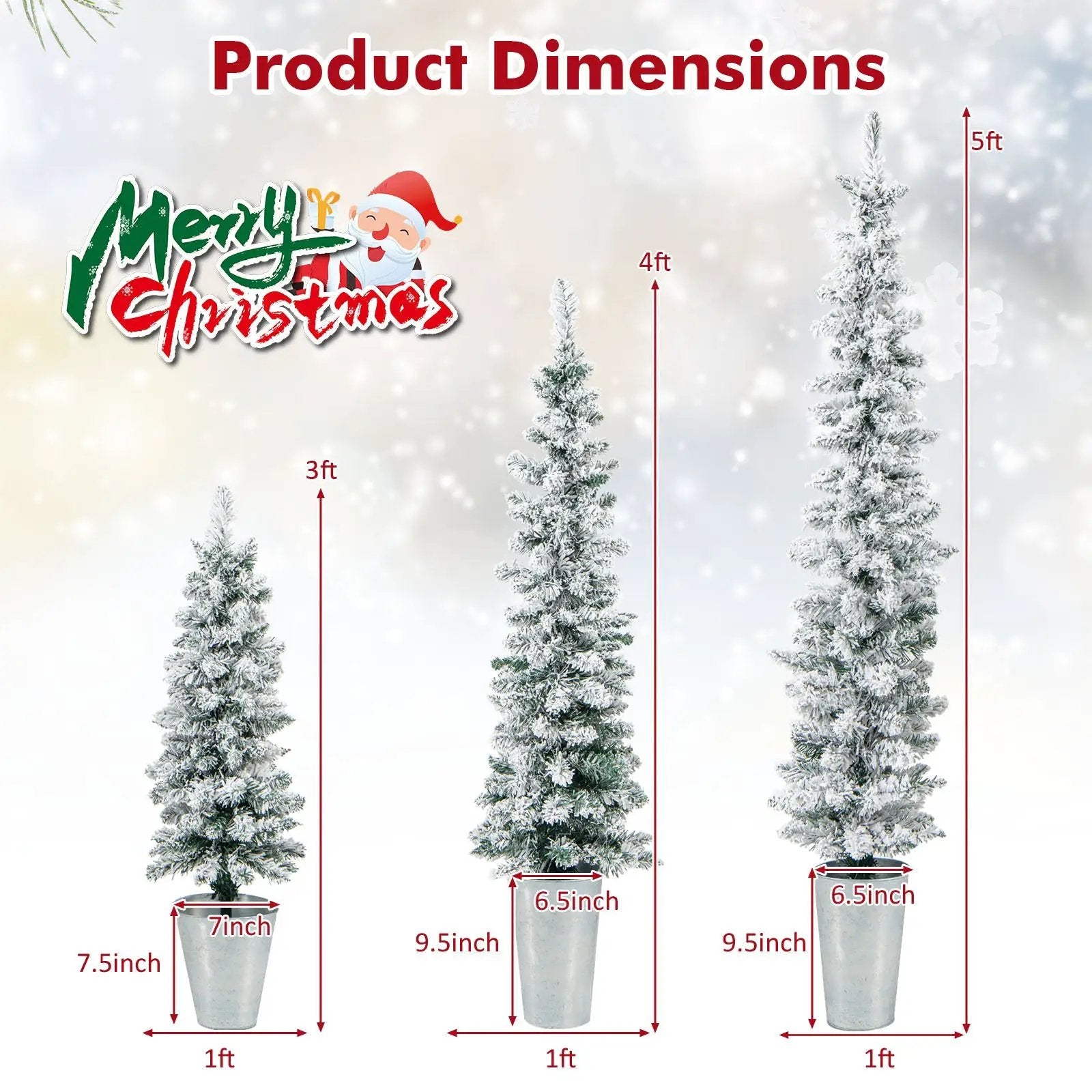 Set of 3 Potted Artificial Christmas Tree Snow-Flocked by DirectDeals