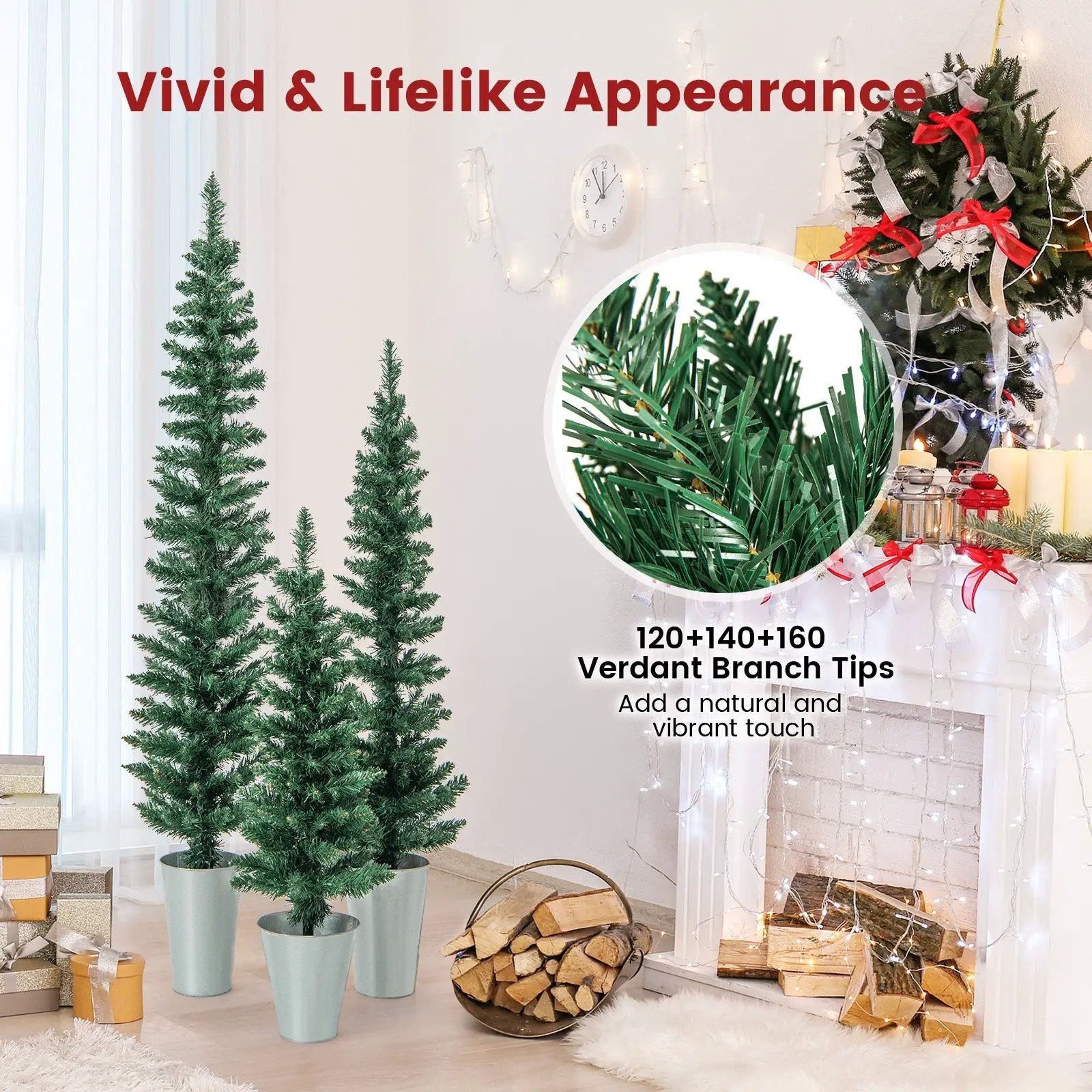 Set of 3 Potted Artificial Christmas Tree with Silver Metal Buckets by DirectDeals