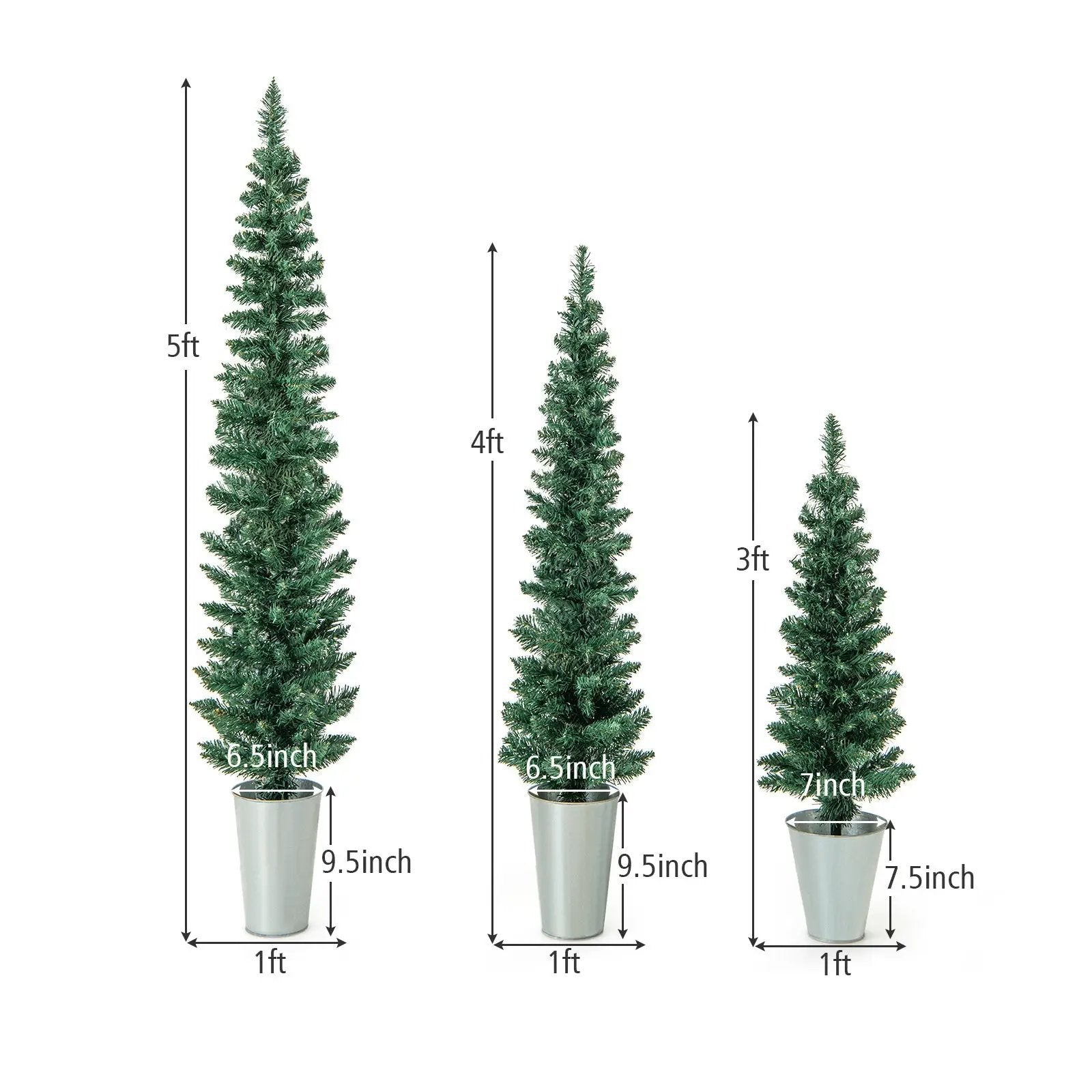 Set of 3 Potted Artificial Christmas Tree with Silver Metal Buckets by DirectDeals