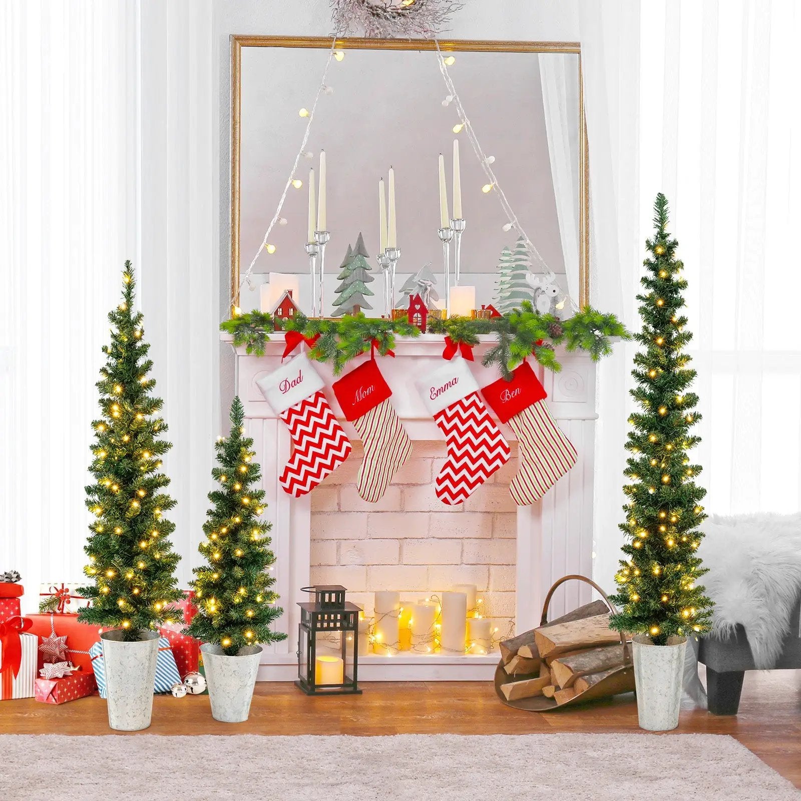 Set of 3 Pre-Lit Artificial Christmas Trees with 230 Warm White LED Lights by DirectDeals