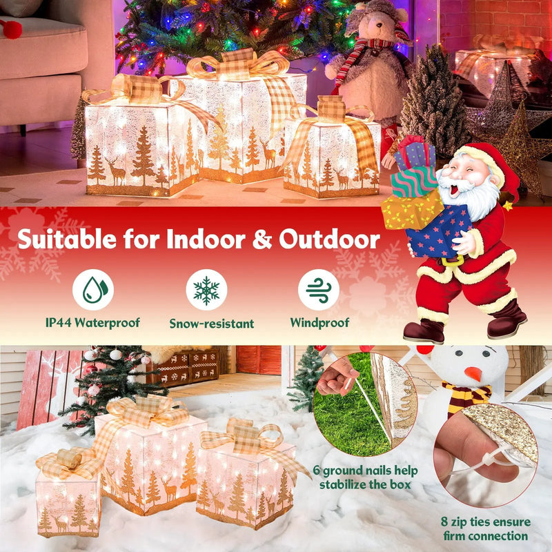 Set of 3 Lighted Christmas Gift Box with 100 Warm White Lights by DirectDeals