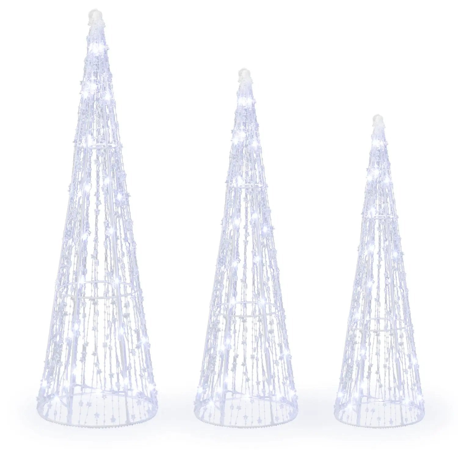 Pre-Lit Christmas Cone Trees Set of 3 with Cold White Lights by DirectDeals