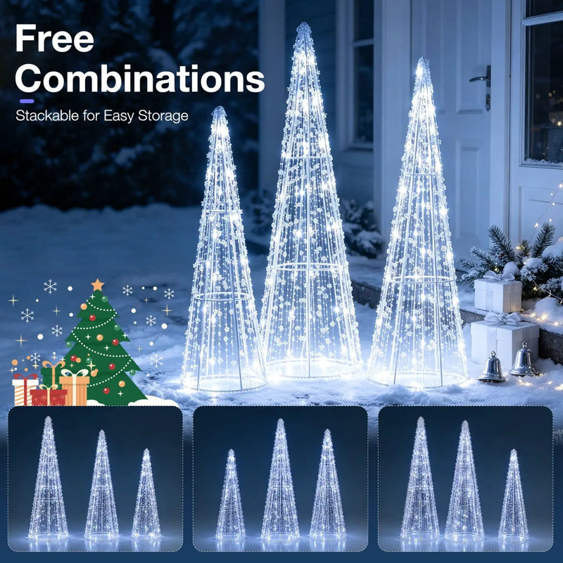 Pre-Lit Christmas Cone Trees Set of 3 with Cold White Lights by DirectDeals