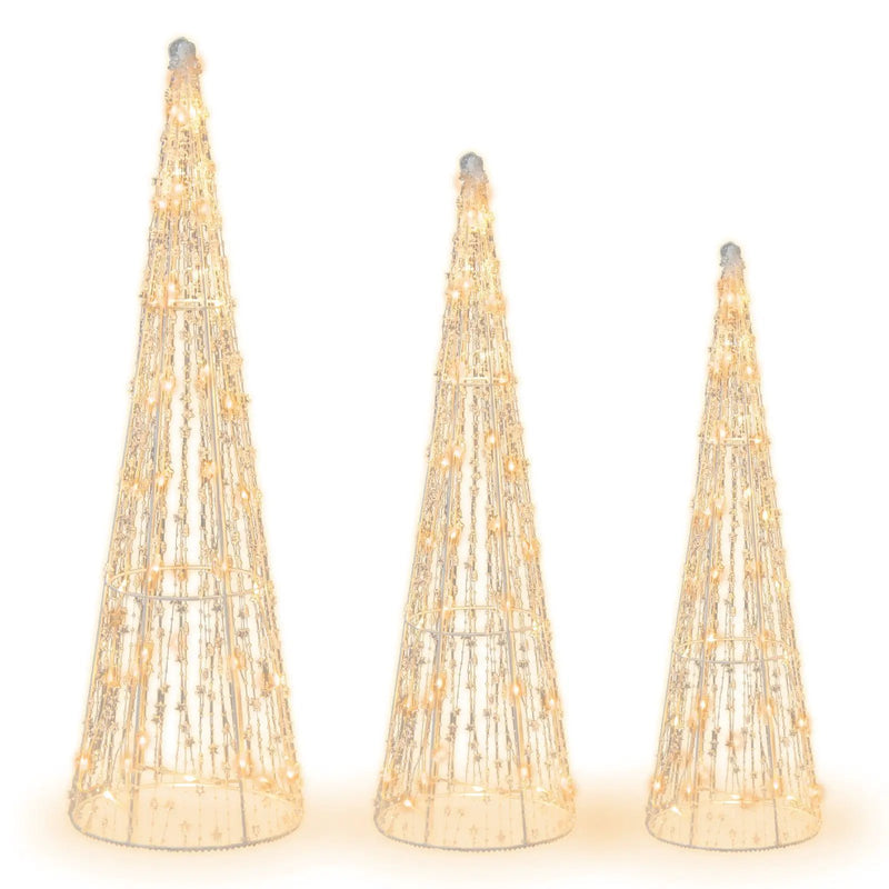 Set of 3 Pre-lit Christmas Cone Trees with Star Strings by DirectDeals