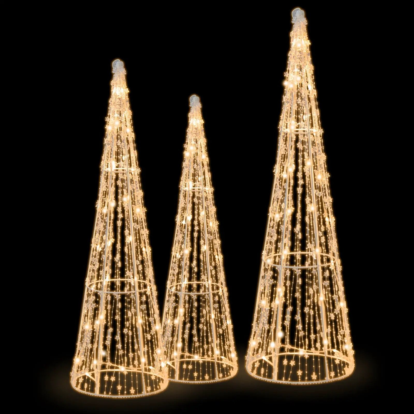 Set of 3 Pre-lit Christmas Cone Trees with Star Strings by DirectDeals