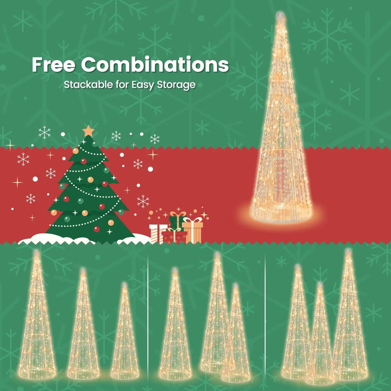 Set of 3 Pre-lit Christmas Cone Trees with Star Strings by DirectDeals