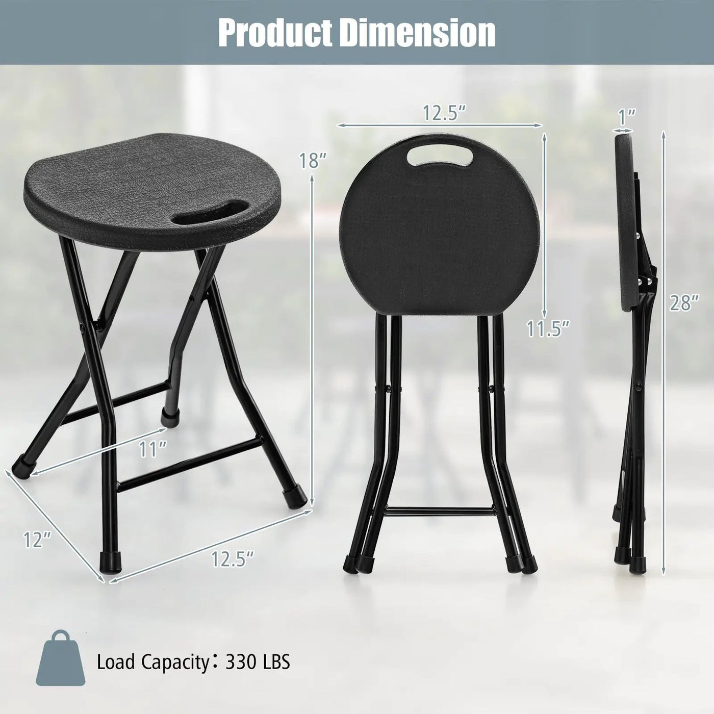 Set of 4 18 Inch Collapsible Round Stools with Handle by DirectDeals