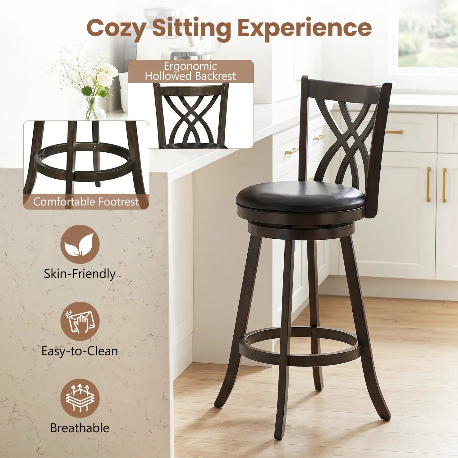 Counter Height Bar Stools Set of 4 with Swivel Seat by DirectDeals