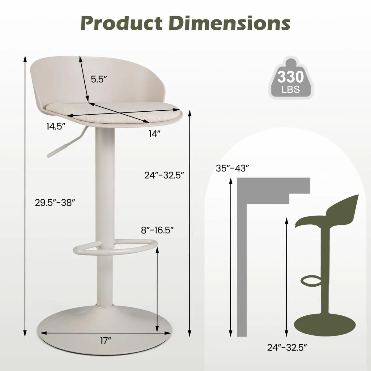 Adjustable Swivel Bar Stools Set of 4 with Back & Footrest by DirectDeals