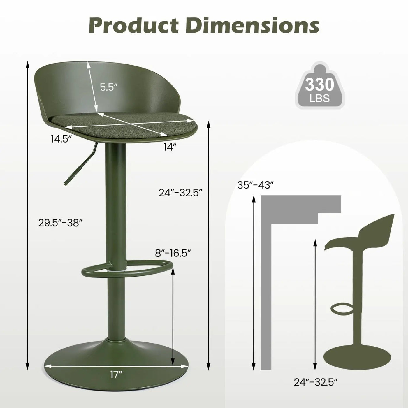 Adjustable Swivel Bar Stools Set of 4 with Back & Footrest by DirectDeals