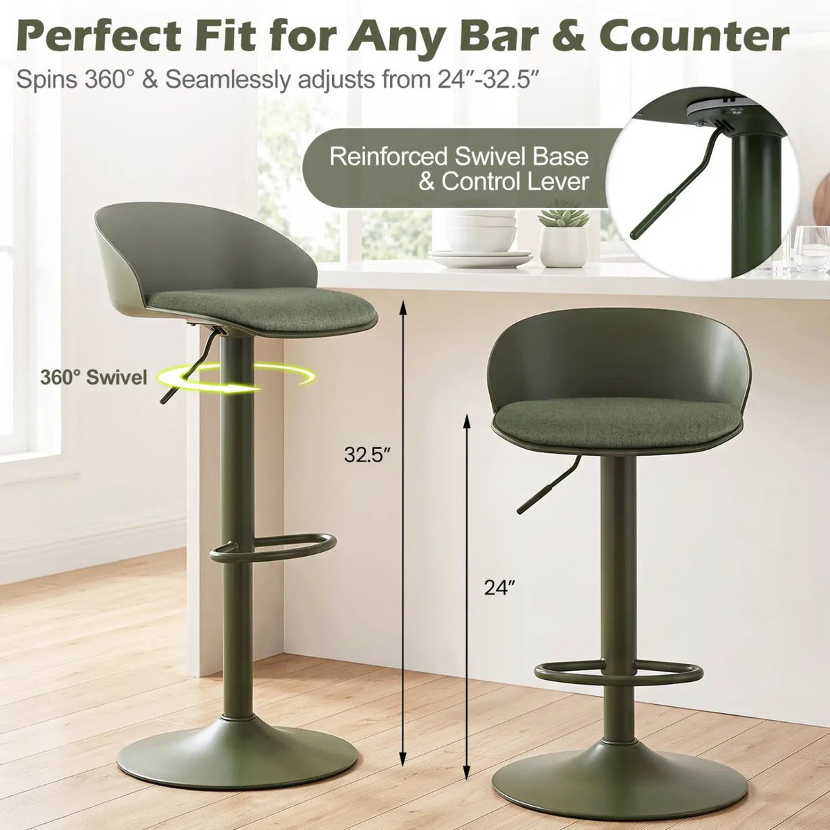 Adjustable Swivel Bar Stools Set of 4 with Back & Footrest by DirectDeals