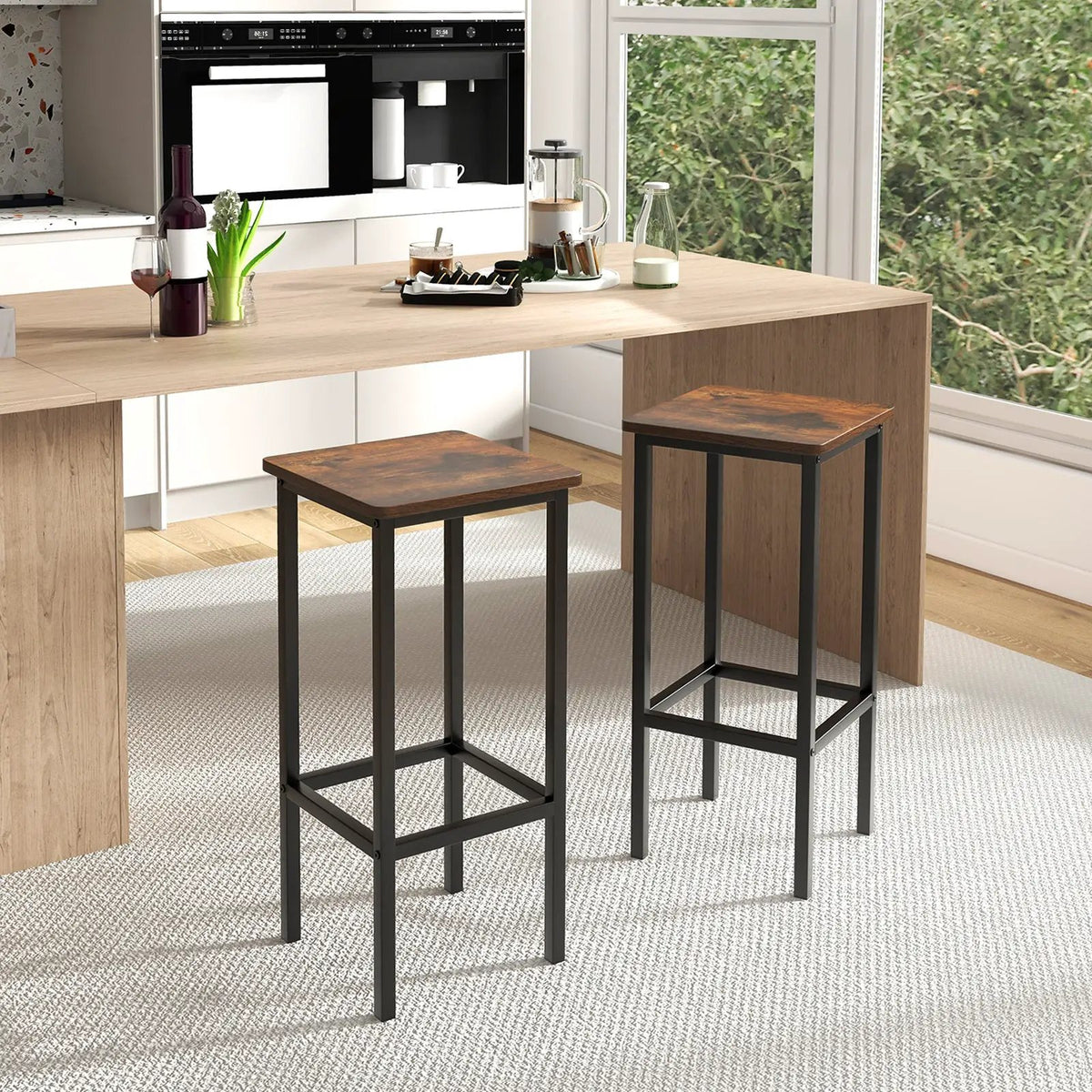Set of 4 Bar Stool Set 26 Inch Bar Chair with Metal Legs and Footrest by DirectDeals