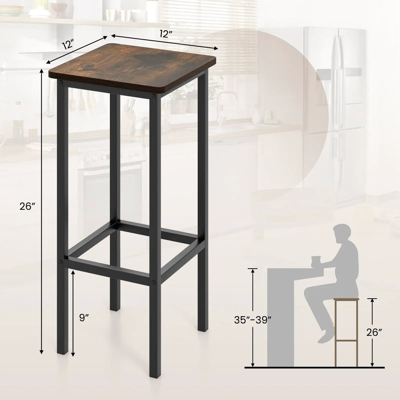 Set of 4 Bar Stool Set 26 Inch Bar Chair with Metal Legs and Footrest by DirectDeals