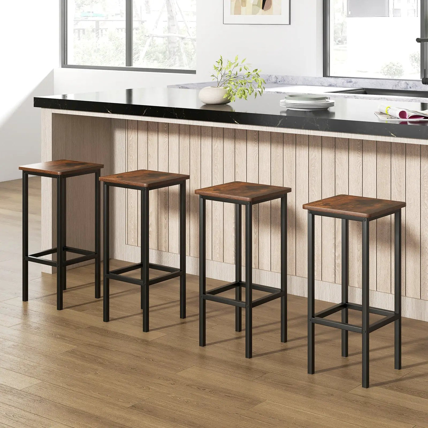 Set of 4 Bar Stool Set 26 Inch Bar Chair with Metal Legs and Footrest by DirectDeals