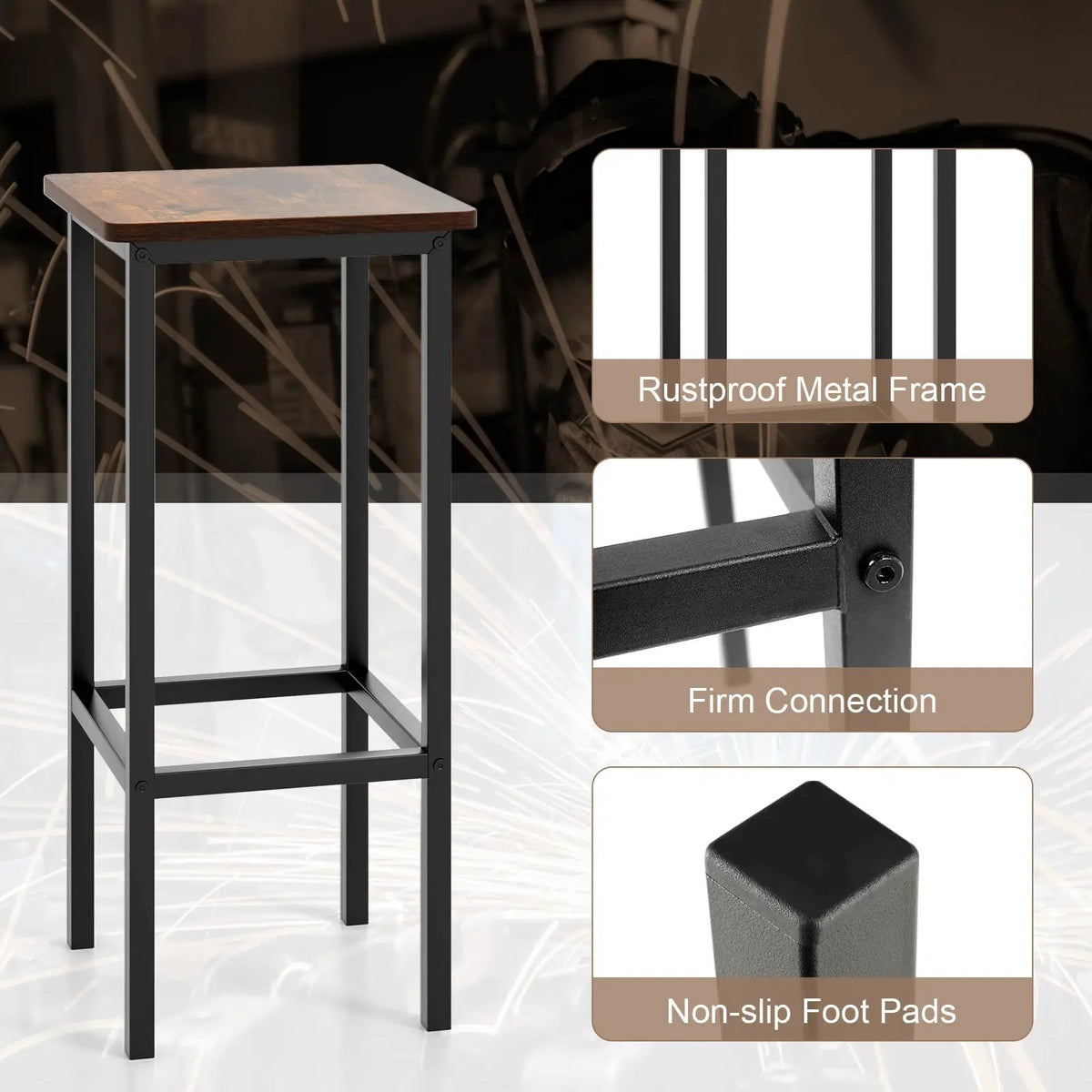 Set of 4 Bar Stool Set 26 Inch Bar Chair with Metal Legs and Footrest by DirectDeals
