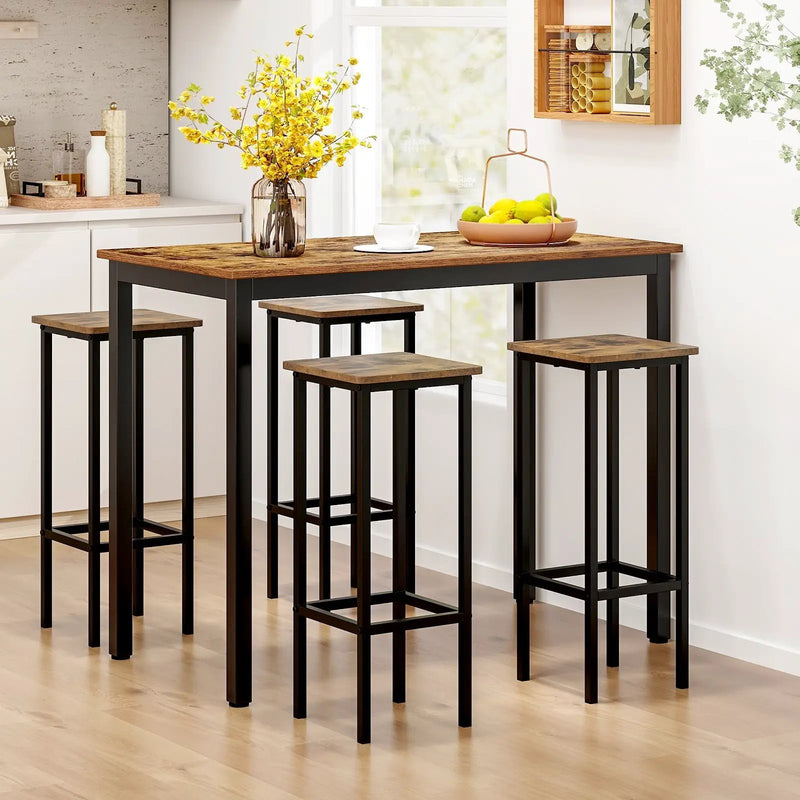 Set of 4 Bar Stool Set with Metal Legs and Footrest-Coffee by DirectDeals