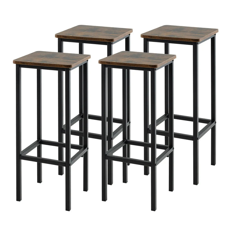 Set of 4 Bar Stool Set with Metal Legs and Footrest-Coffee by DirectDeals