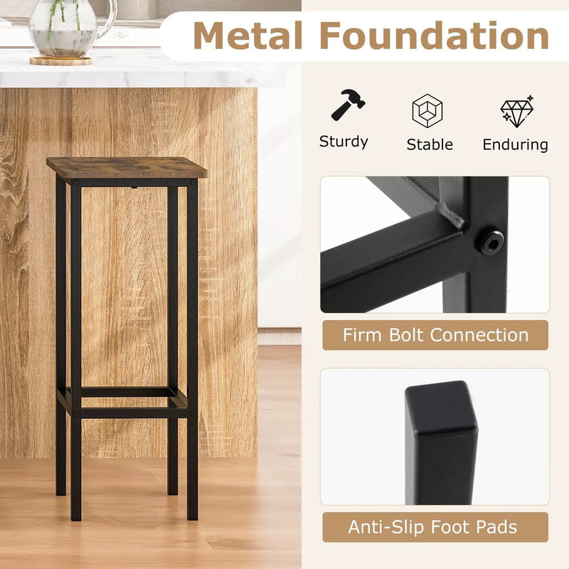 Set of 4 Bar Stool Set with Metal Legs and Footrest-Coffee by DirectDeals