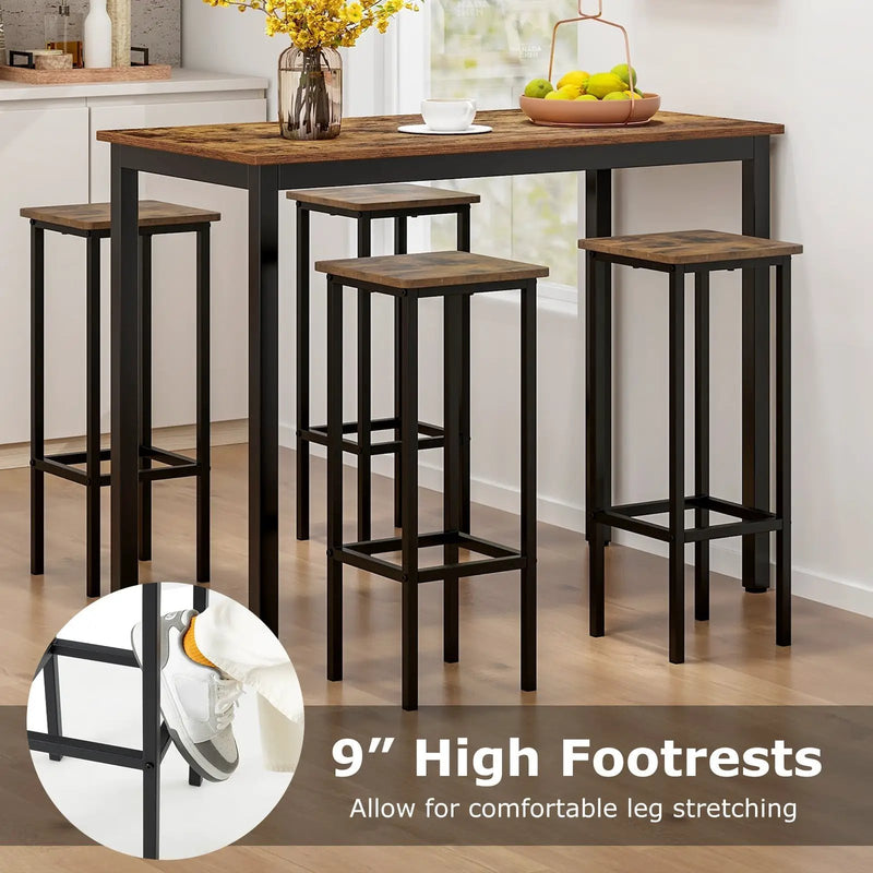 Set of 4 Bar Stool Set with Metal Legs and Footrest-Coffee by DirectDeals