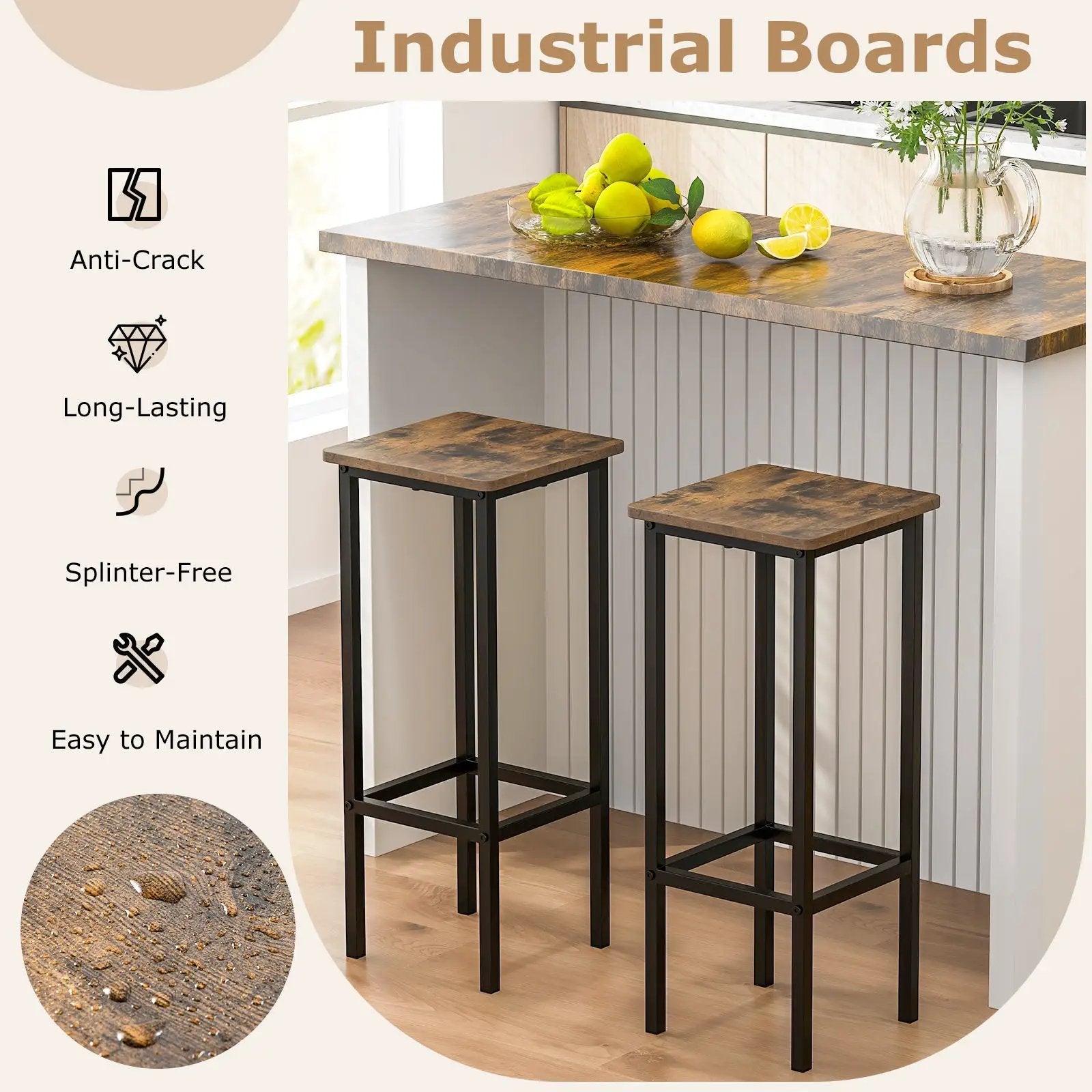 Set of 4 Bar Stool Set with Metal Legs and Footrest-Coffee by DirectDeals