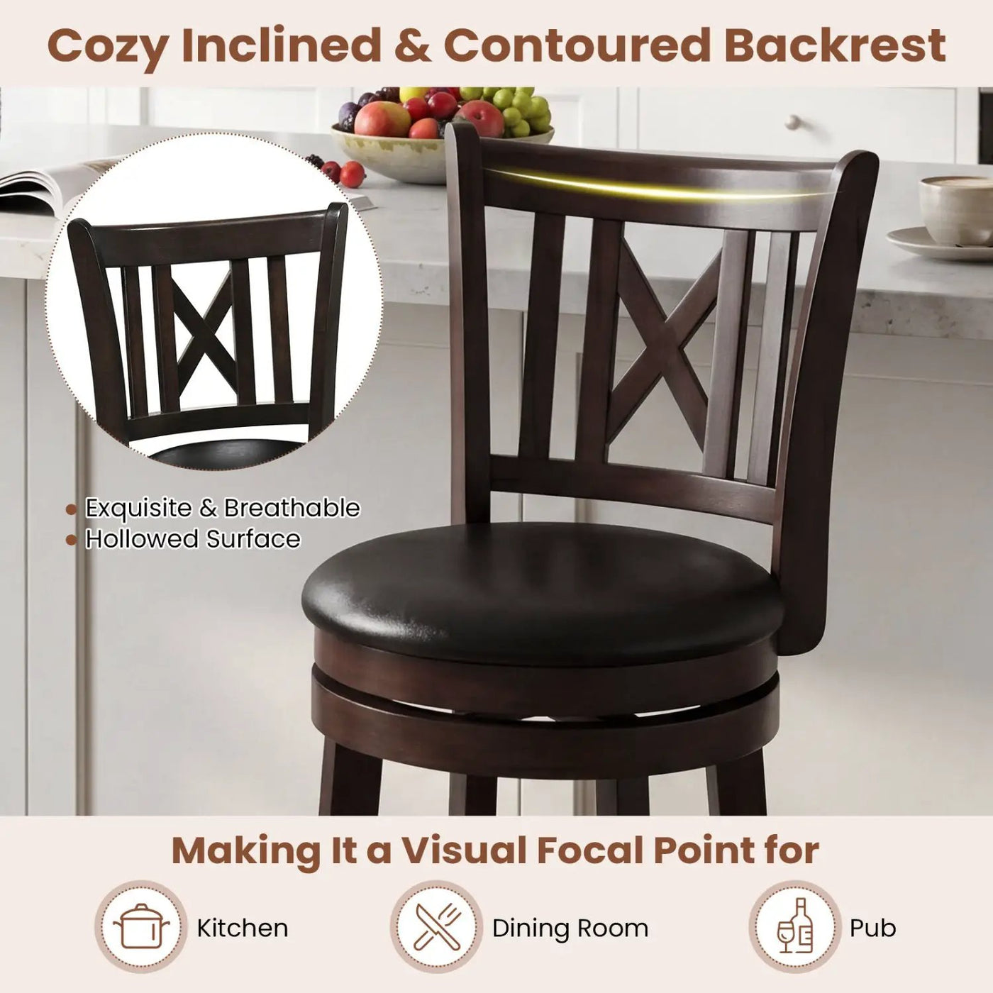 Swivel Bar Stools Set of 4 with Backrest and Footrest by DirectDeals