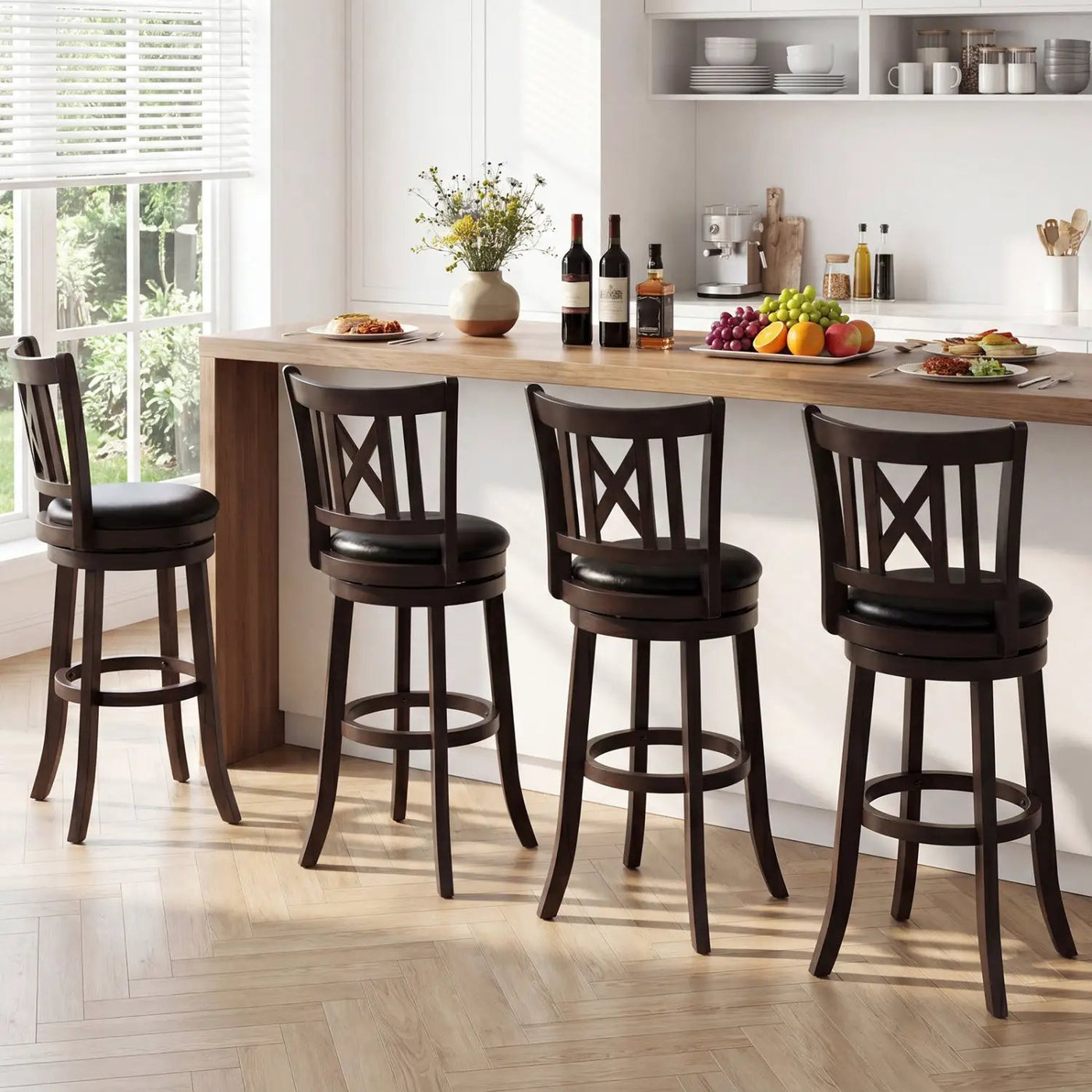 Swivel Bar Stools Set of 4 with Backrest and Footrest by DirectDeals