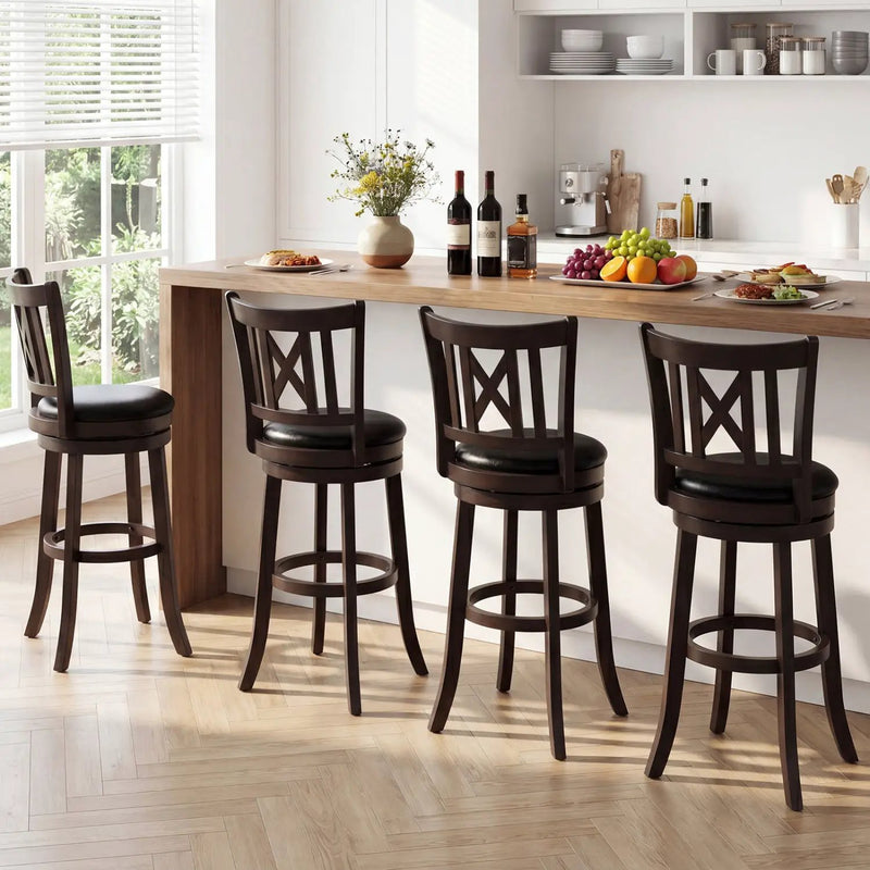 Swivel Bar Stools Set of 4 with Backrest and Footrest by DirectDeals