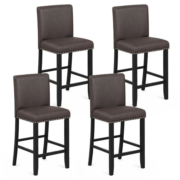 Bar Stools with Back Set of 4 - Brown Upholstered Counter Height, photo 2 of 7