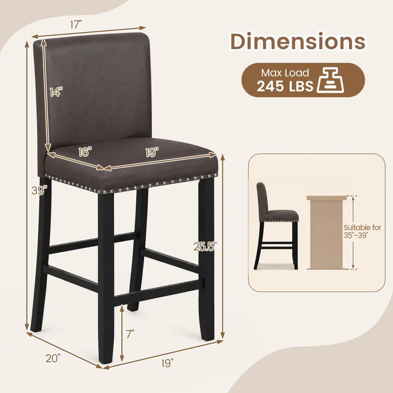 Bar Stools with Back Set of 4 - Brown Upholstered Counter Height by DirectDeals