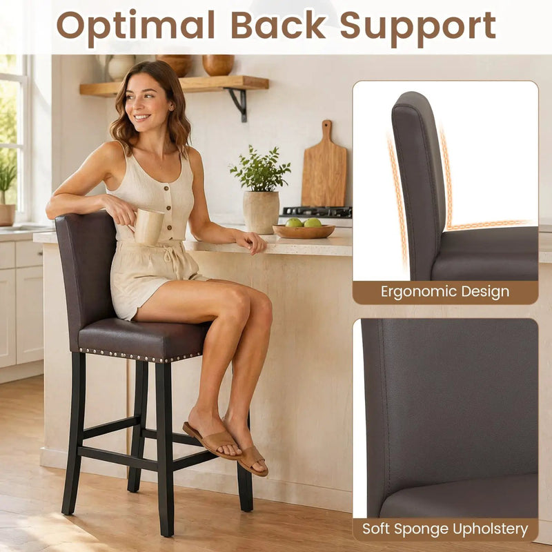 Bar Stools with Back Set of 4 - Brown Upholstered Counter Height by DirectDeals