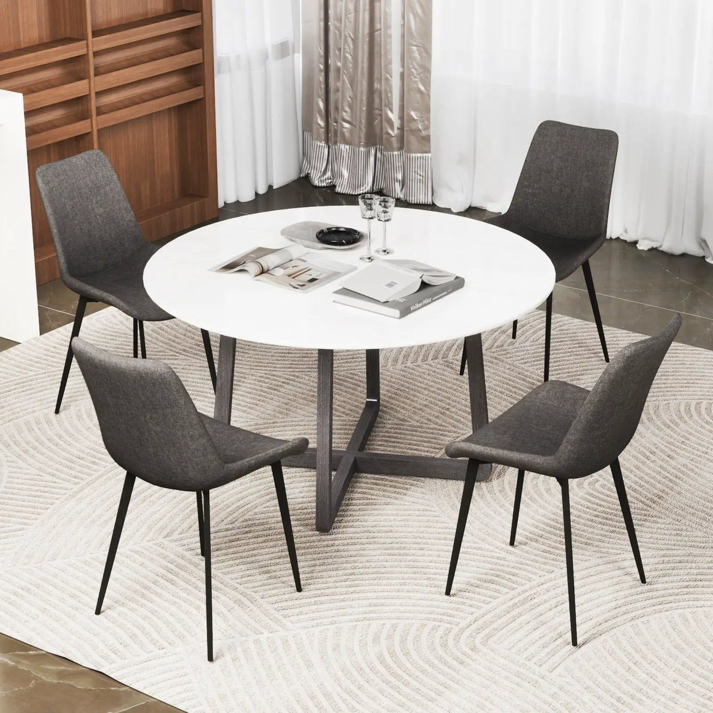 Set of 4 Dining Chair Upholstered with Metal Legs and Padded Backs by DirectDeals