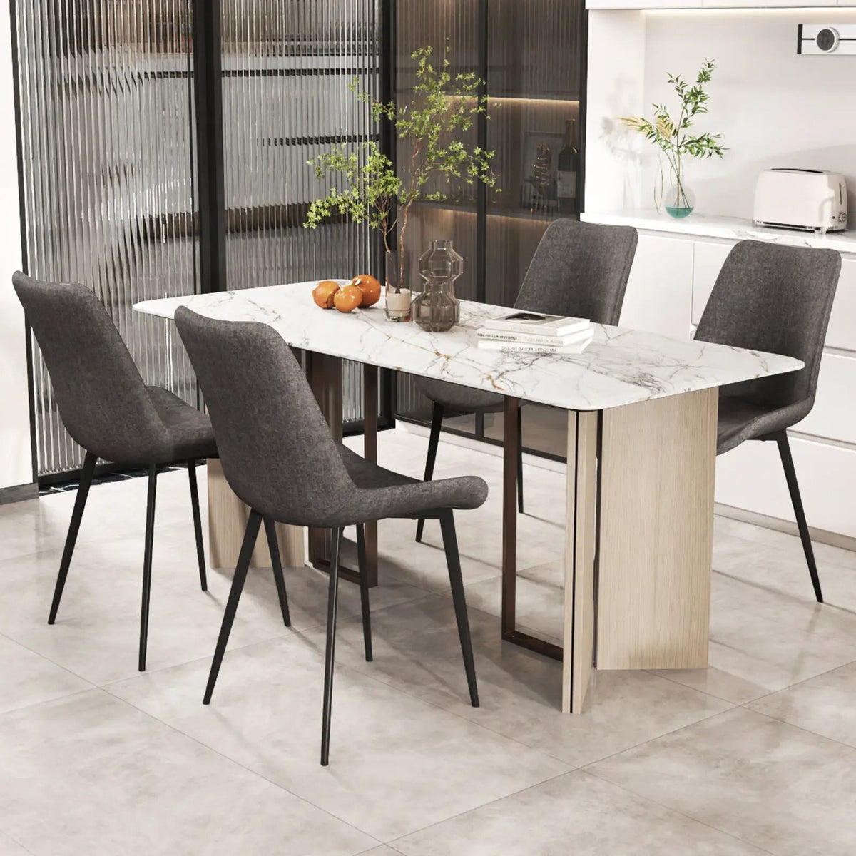 Set of 4 Dining Chair Upholstered with Metal Legs and Padded Backs by DirectDeals
