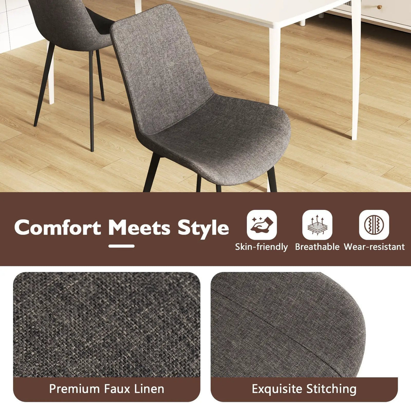 Set of 4 Dining Chair Upholstered with Metal Legs and Padded Backs by DirectDeals