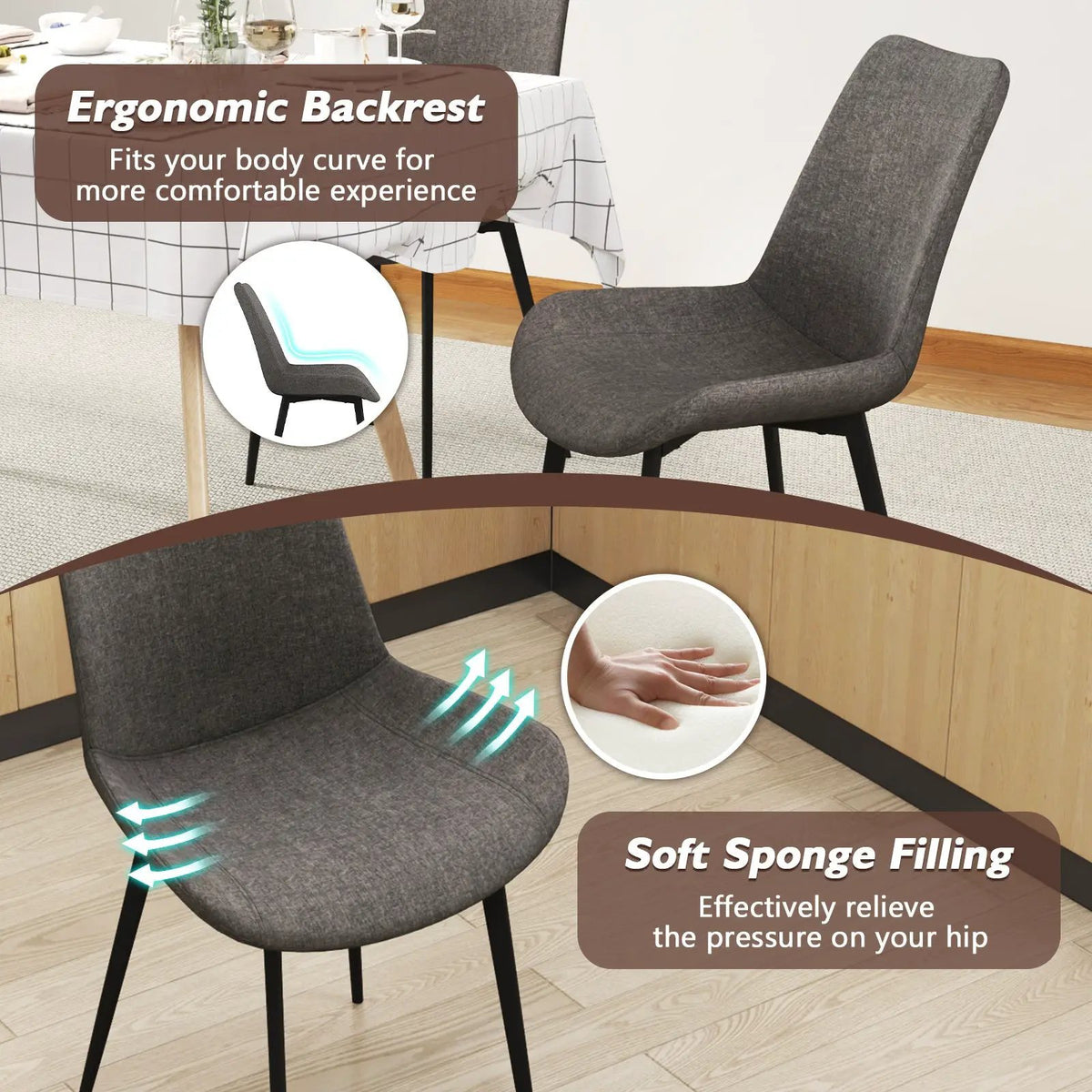 Set of 4 Dining Chair Upholstered with Metal Legs and Padded Backs by DirectDeals