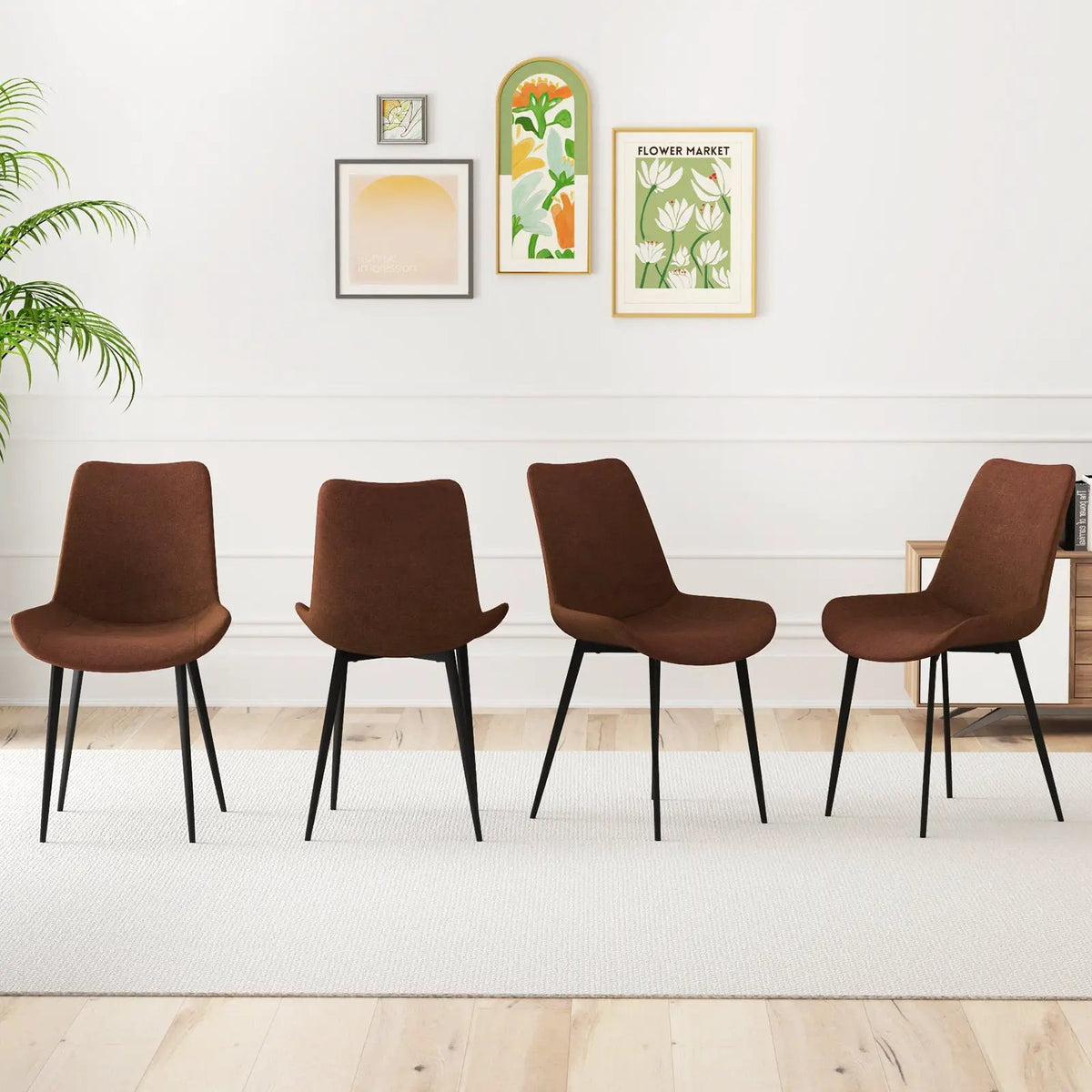 Set of 4 Dining Chair Upholstered with Metal Legs and Padded Backs by DirectDeals