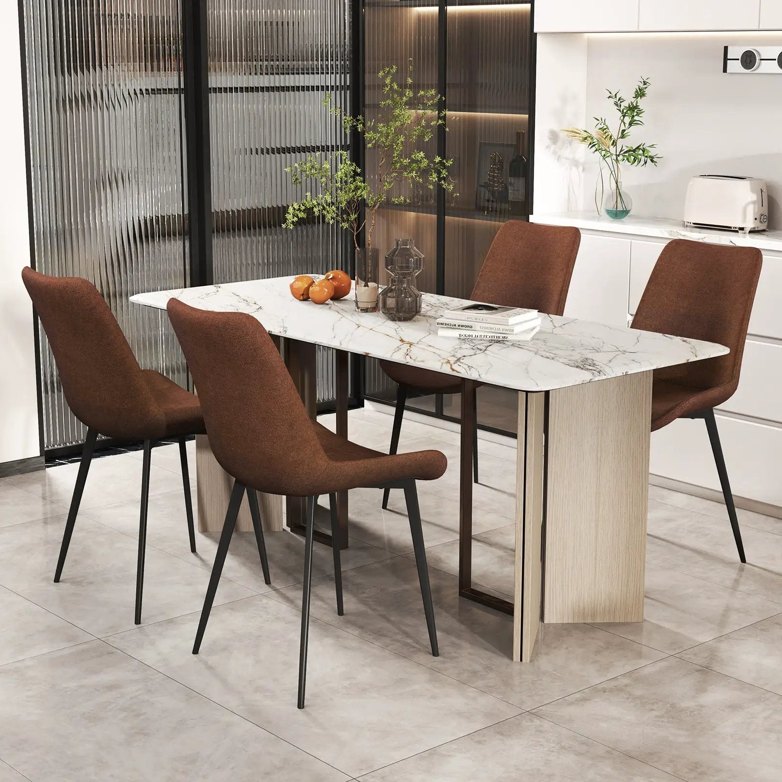 Set of 4 Dining Chair Upholstered with Metal Legs and Padded Backs by DirectDeals