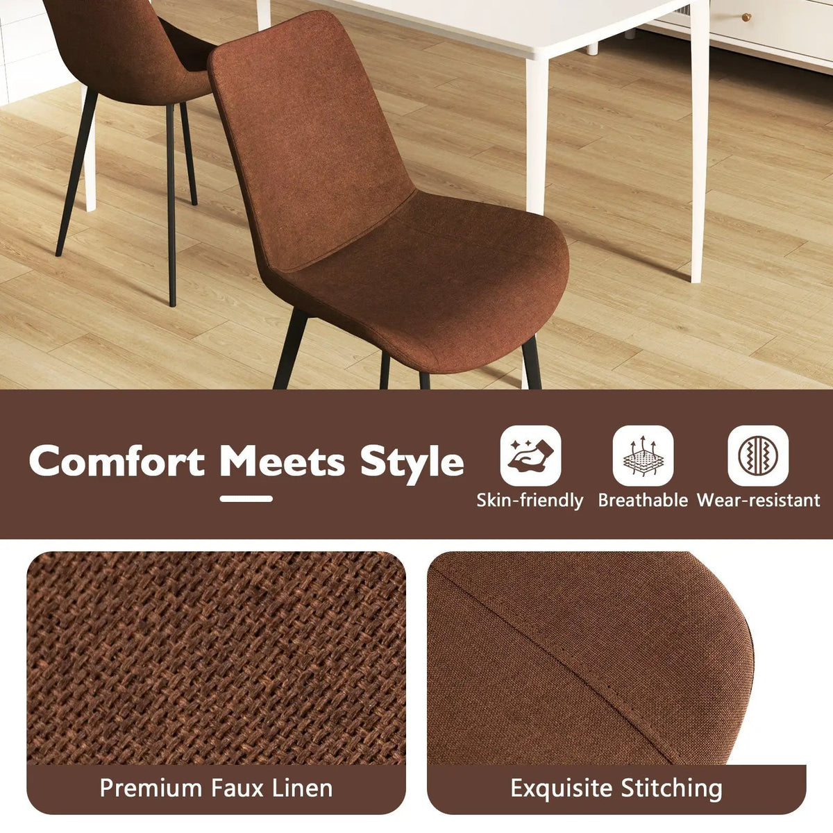 Set of 4 Dining Chair Upholstered with Metal Legs and Padded Backs by DirectDeals