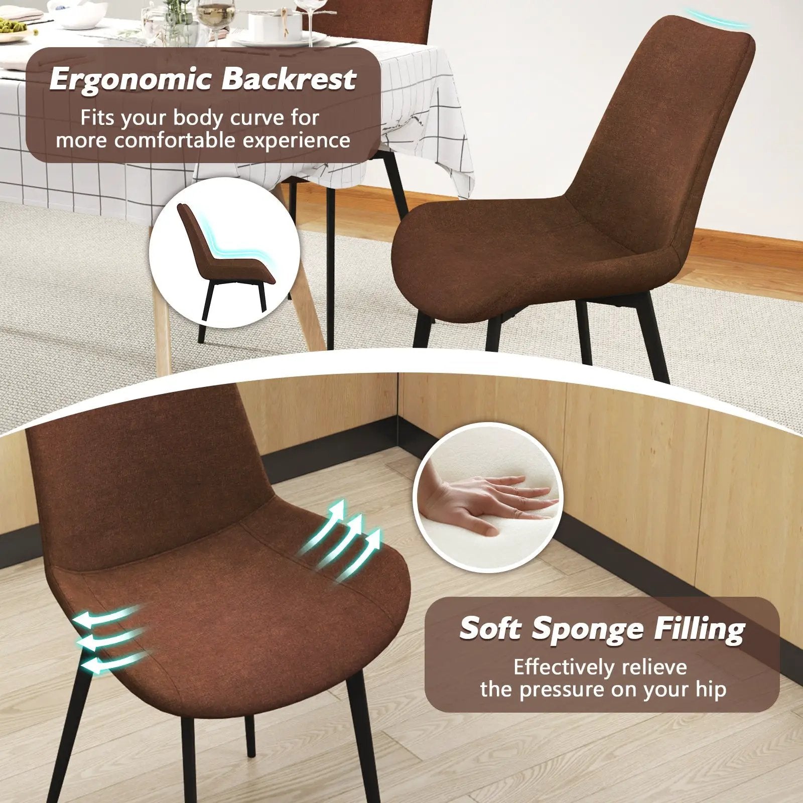 Set of 4 Dining Chair Upholstered with Metal Legs and Padded Backs by DirectDeals