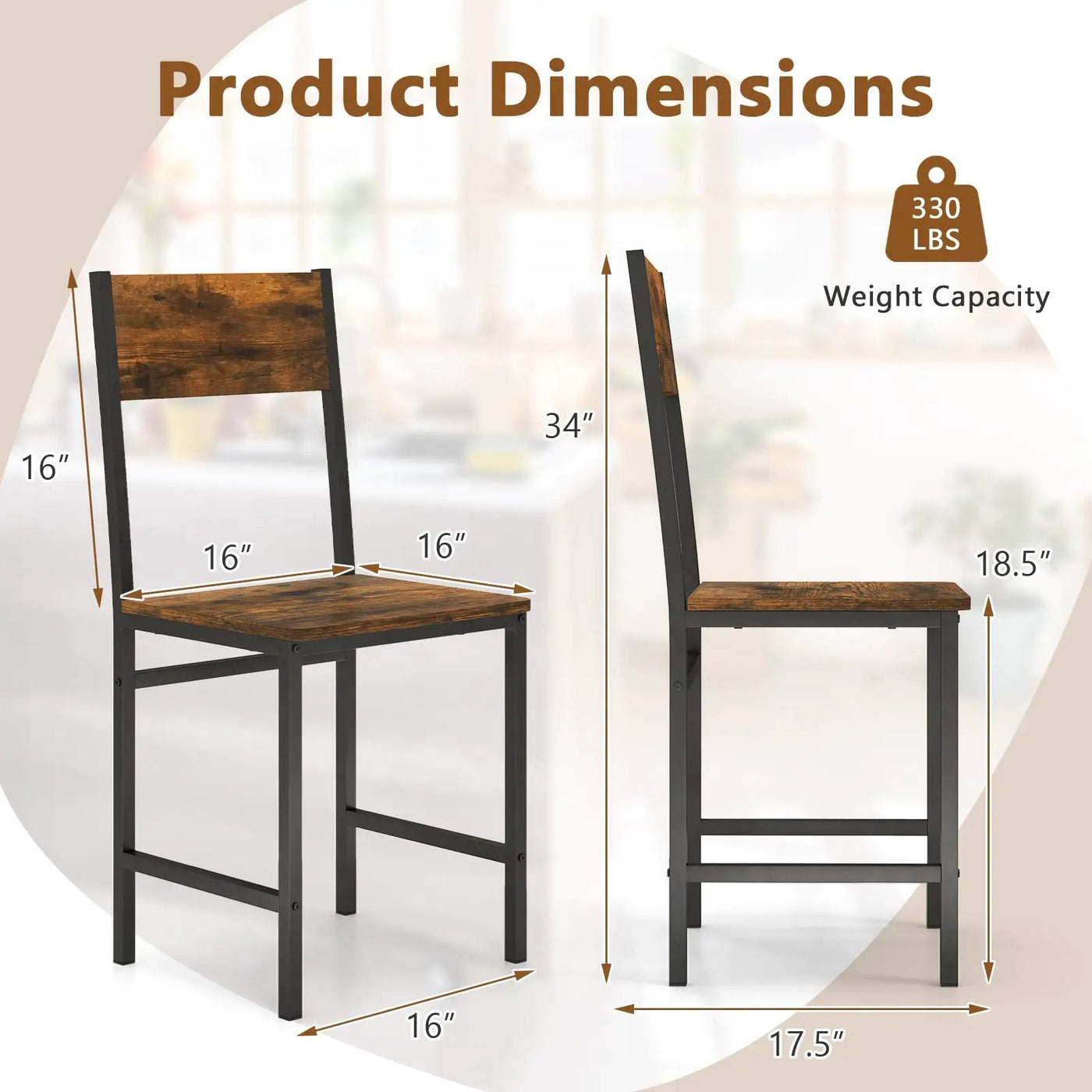 Set of 4 Dining Chairs with Metal Legs and Slanted Back by DirectDeals