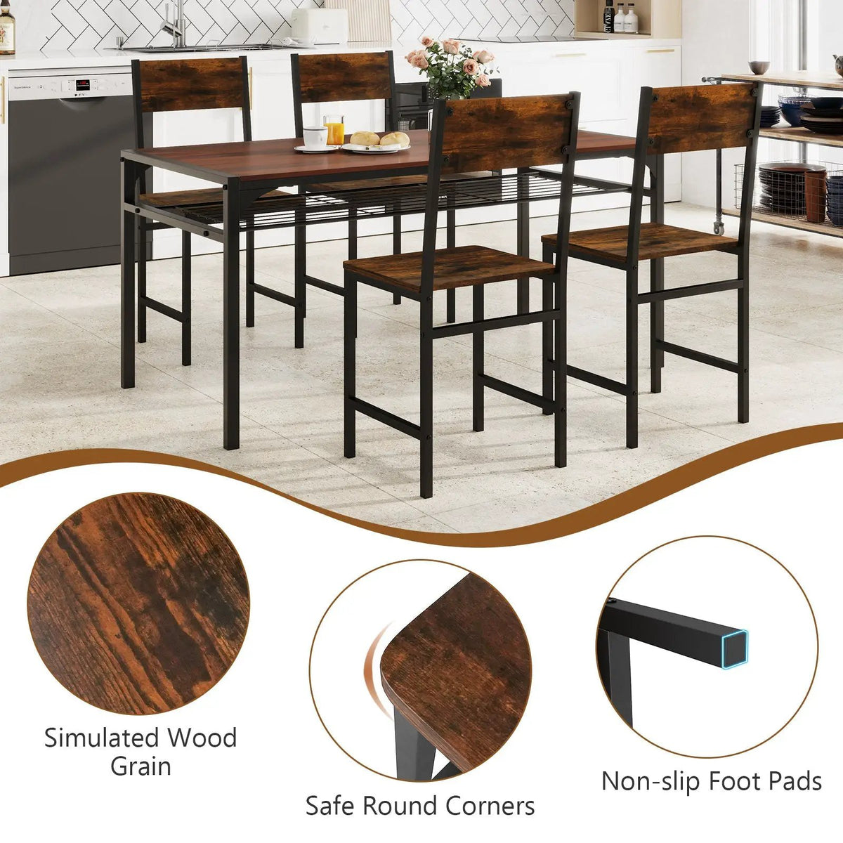 Set of 4 Dining Chairs with Metal Legs and Slanted Back by DirectDeals