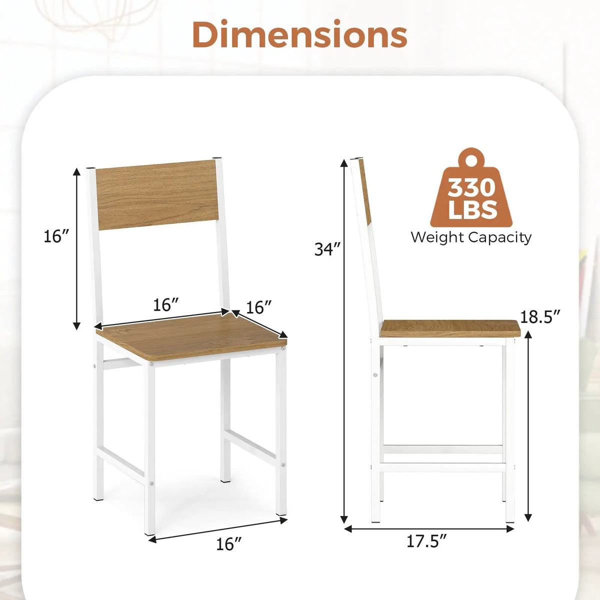 Set of 4 Dining Chairs with Metal Legs and Slanted Back by DirectDeals