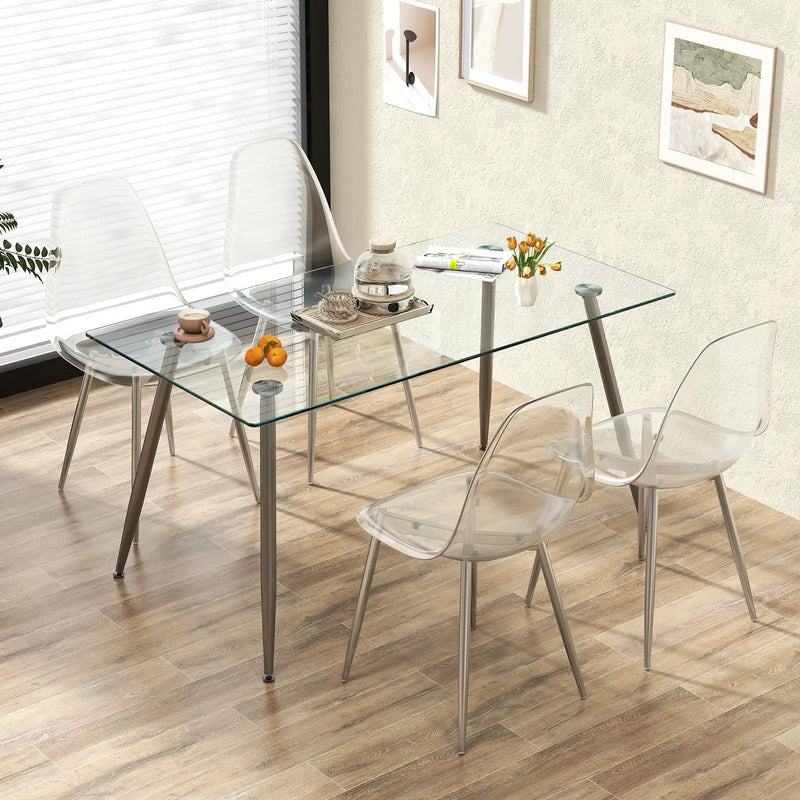 Set of 4 Dining Chairs Modern Plastic Shell Side Chair with Clear Seat and Wood Legs-Silver by DirectDeals