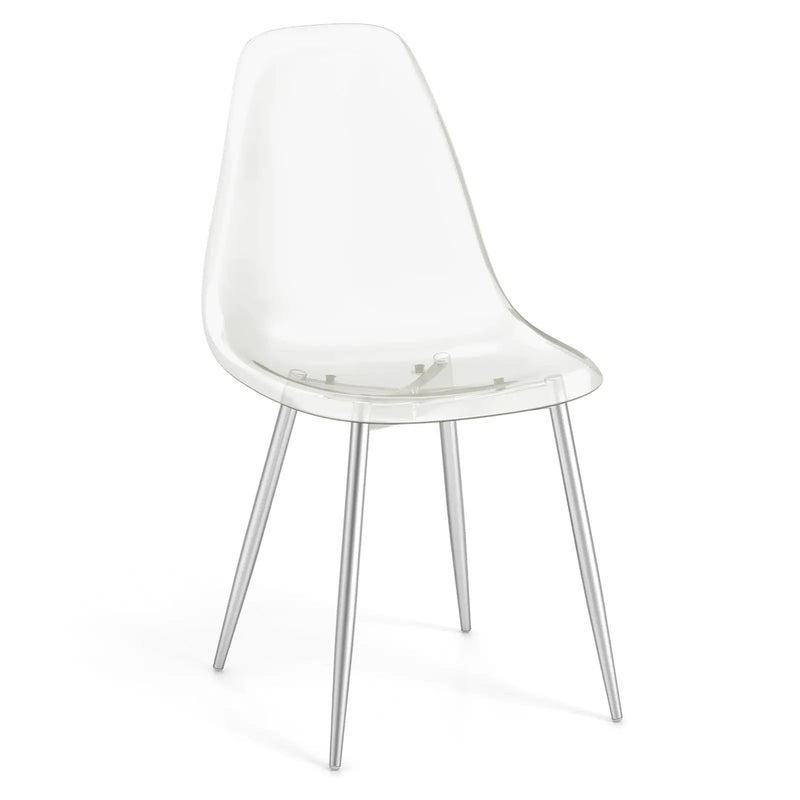 Set of 4 Dining Chairs Modern Plastic Shell Side Chair with Clear Seat and Wood Legs-Silver by DirectDeals