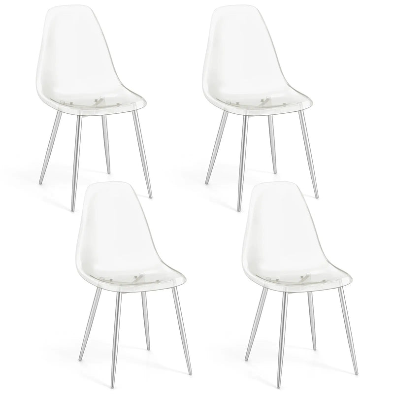 Set of 4 Dining Chairs Modern Plastic Shell Side Chair with Clear Seat and Wood Legs-Silver by DirectDeals