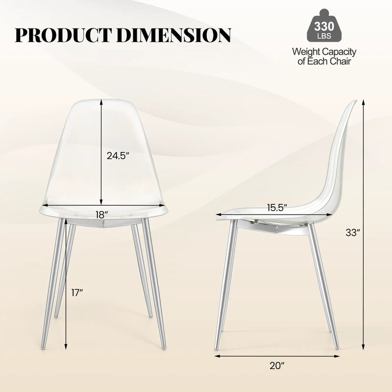 Set of 4 Dining Chairs Modern Plastic Shell Side Chair with Clear Seat and Wood Legs-Silver by DirectDeals