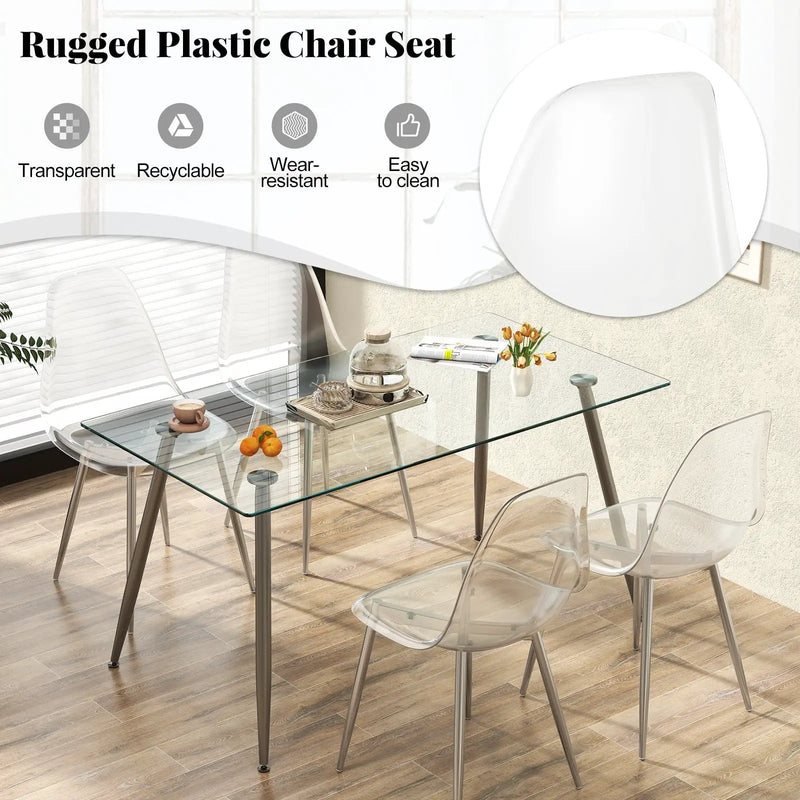 Set of 4 Dining Chairs Modern Plastic Shell Side Chair with Clear Seat and Wood Legs-Silver by DirectDeals