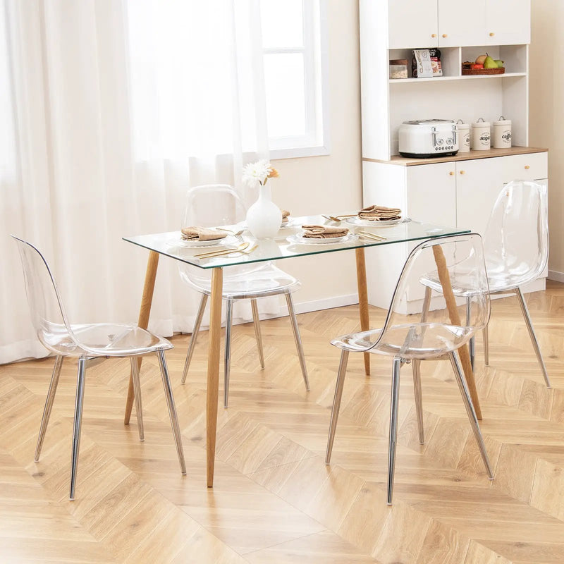 Set of 4 Dining Chairs Modern Plastic Shell Side Chair with Clear Seat and Wood Legs-Silver by DirectDeals