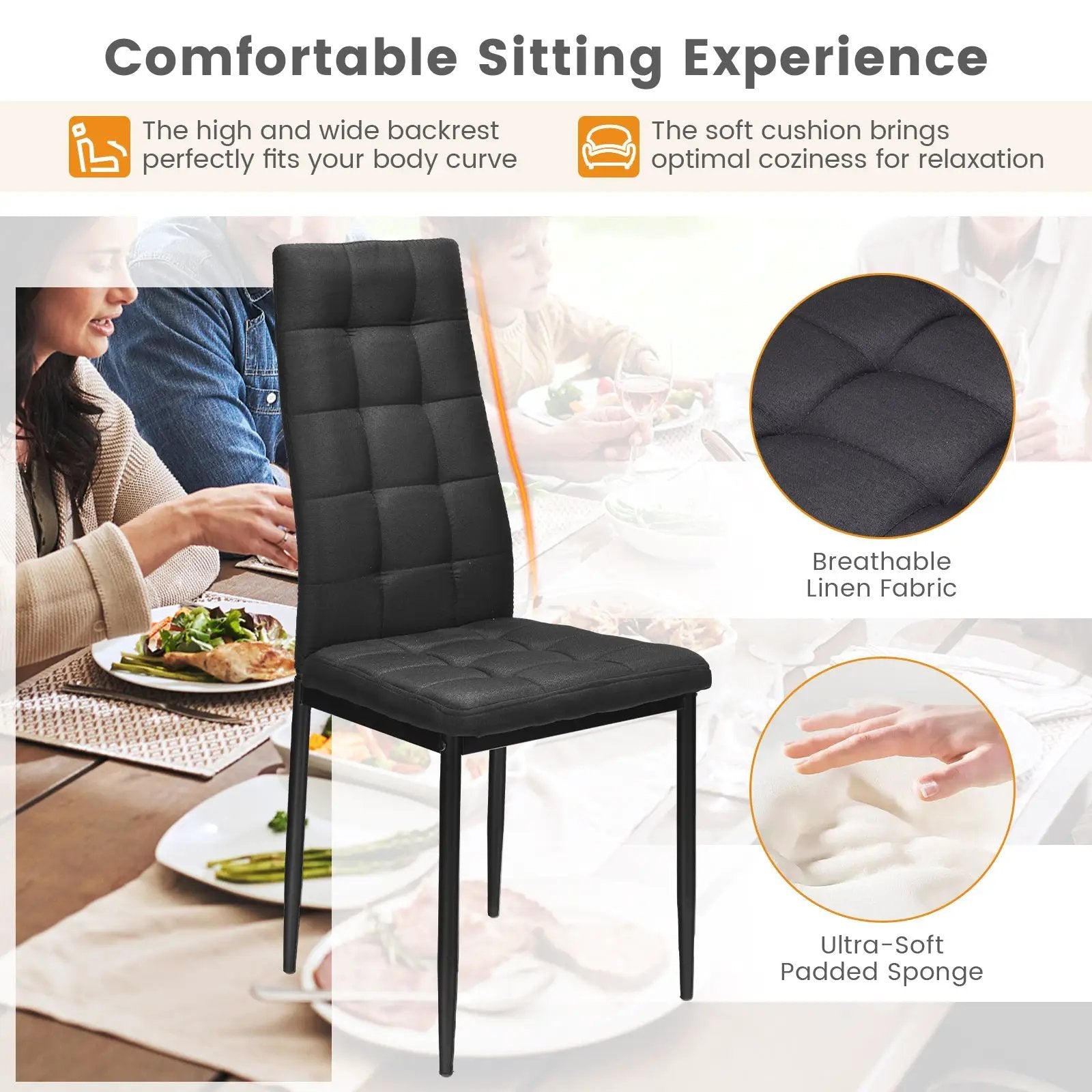 Set of 4 Fabric Dining Chairs Set with Upholstered Cushion and High Back by DirectDeals