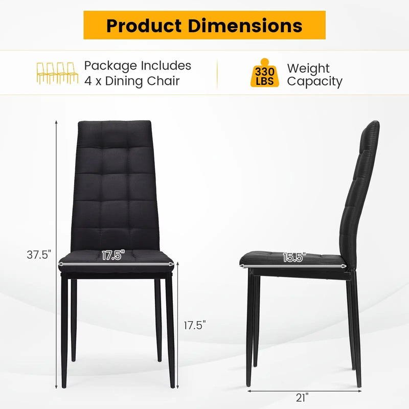 Set of 4 Fabric Dining Chairs Set with Upholstered Cushion and High Back by DirectDeals