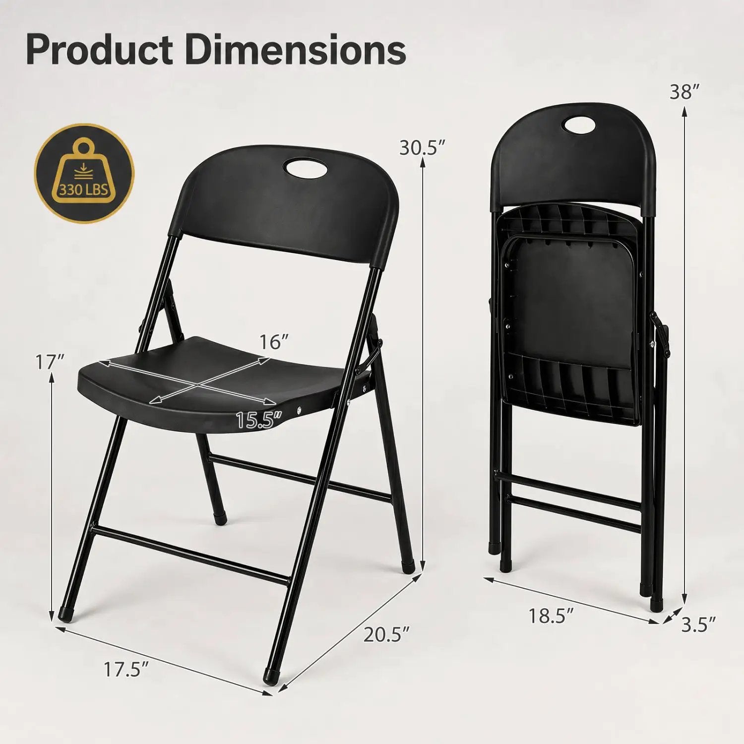 Foldable Plastic Dining Chairs Set of 4 with Ergonomic Backrest by DirectDeals